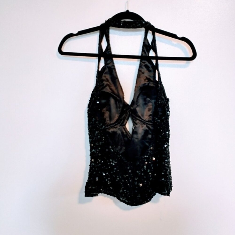 Scala Vintage Sequin Black Top With Halter Strap … - image 4